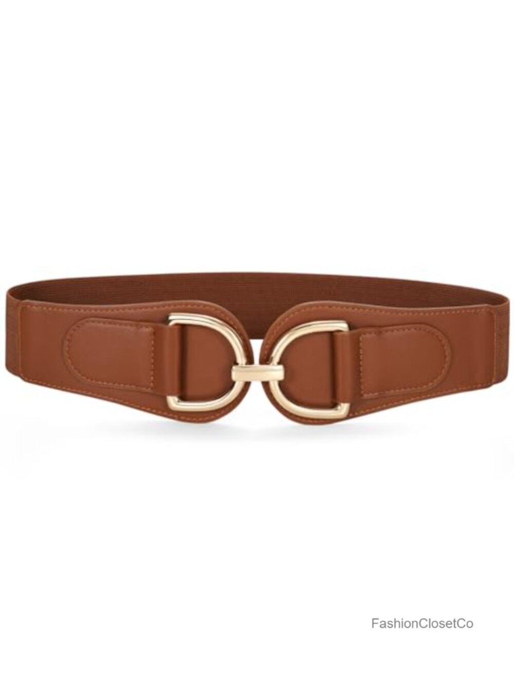 Women's Vintage Wide Stretchy Belt Faux Leather Gold Buckle for Dresses